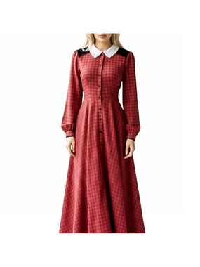 Gunne Sax Red Plaid Prairie Midi Dress